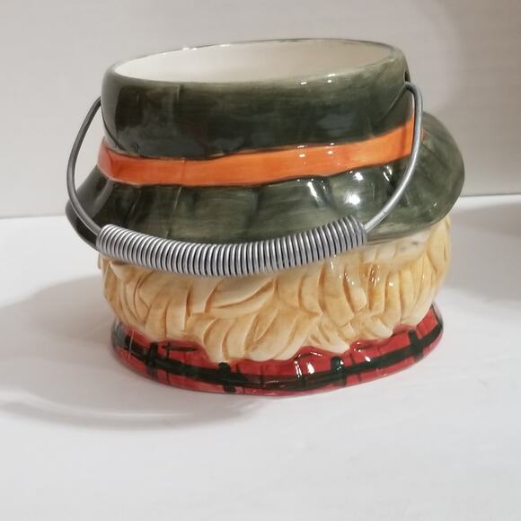 old time pottery farmer boy snowman candle holder  handle - Picture 8 of 9